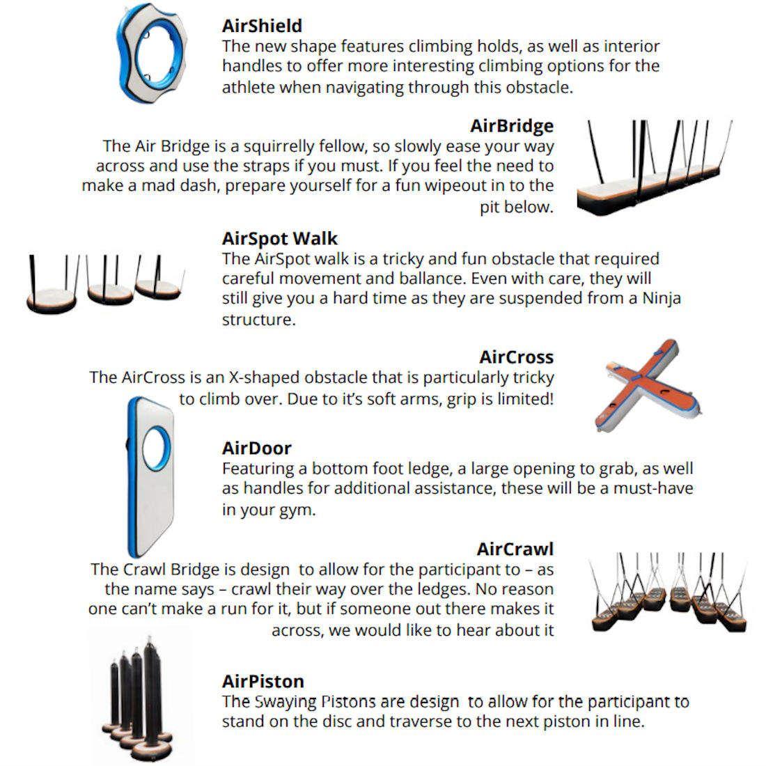 Ninja Air - Obstacles Übersicht - luftgefüllte Hindernisse für den Ninja-Sport von AirTrack Factory