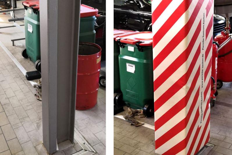 Säulenschutz in Werkstatt - vorher-nachher