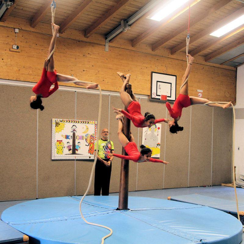 Weichbodenmatte rund - für Akrobaten - bestehend aus 4 Viertelkreisen - Sonderausführung für Stange