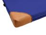 Turnmatte-mit-Lederecken-Detail-dunkelblau - farbige Leichtturnmatte mit 4 Echtleder-Ecken